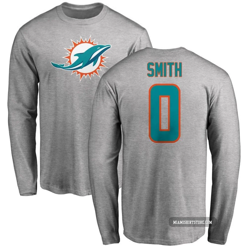 Men's Mazi Smith Miami Dolphins ＃0 Pro Line Name & Number Logo Long Sleeve T-Shirt - Ash
