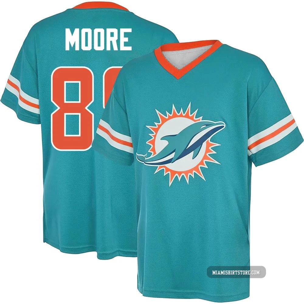 Men's Nat Moore Miami Dolphins ＃89 Aqua Name & Number Game Day V-Neck T-Shirt