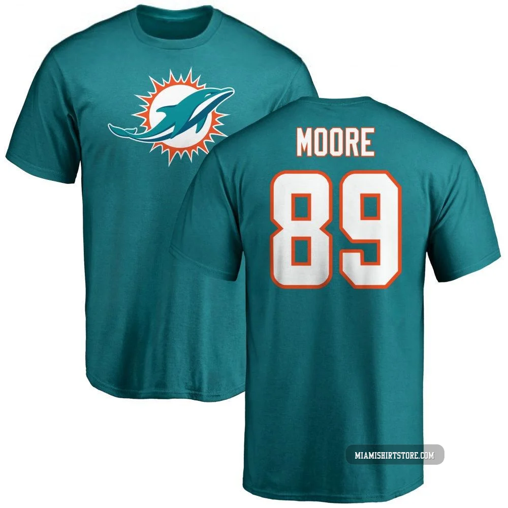 Men's Nat Moore Miami Dolphins ＃89 Aqua Pro Line Name & Number Logo T-Shirt -