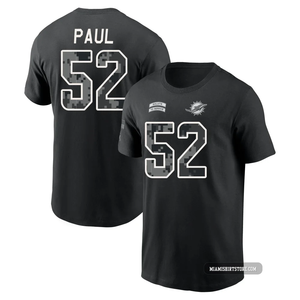 Men's Patrick Paul Miami Dolphins ＃52 Black 2026 Salute to Service Name & Number T-Shirt
