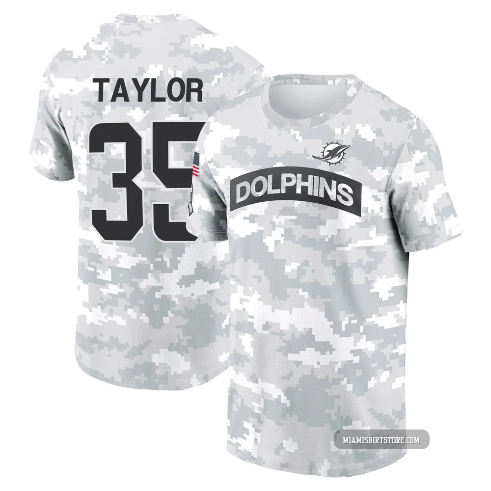 Men's Reese Taylor Miami Dolphins ＃35 Arctic Camo 2024 Salute to Service Performance T-Shirt