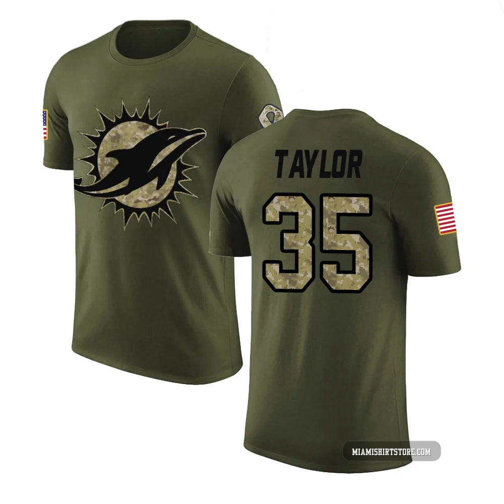 Men's Reese Taylor Miami Dolphins ＃35 Legend Olive Salute to Service T-Shirt