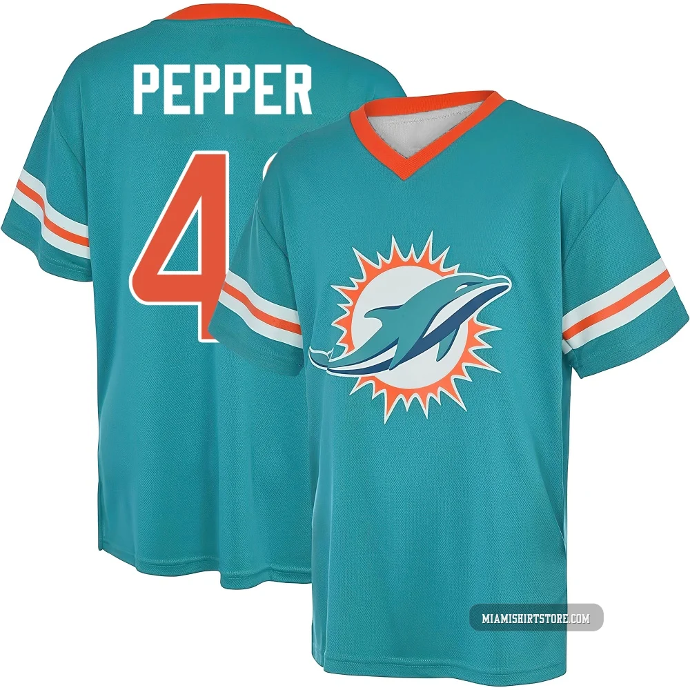 Men's Taybor Pepper Miami Dolphins ＃41 Aqua Name & Number Game Day V-Neck T-Shirt