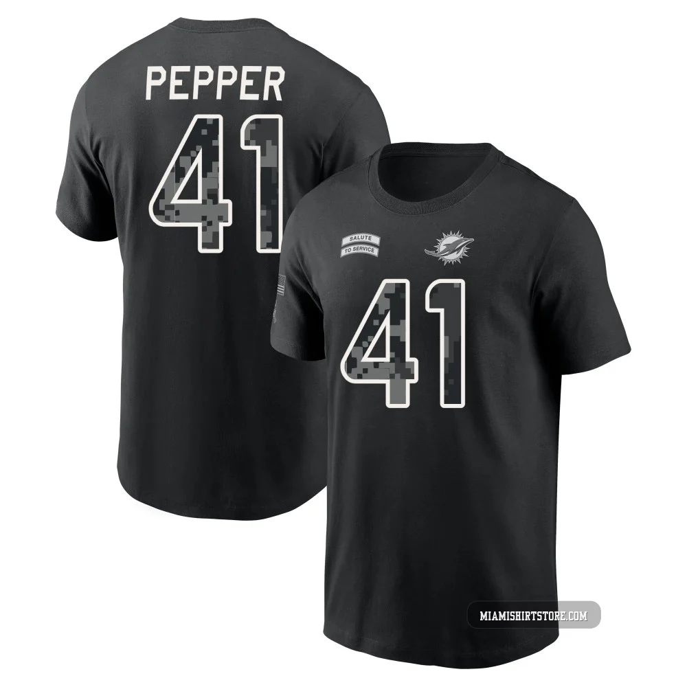 Men's Taybor Pepper Miami Dolphins ＃41 Black 2026 Salute to Service Name & Number T-Shirt