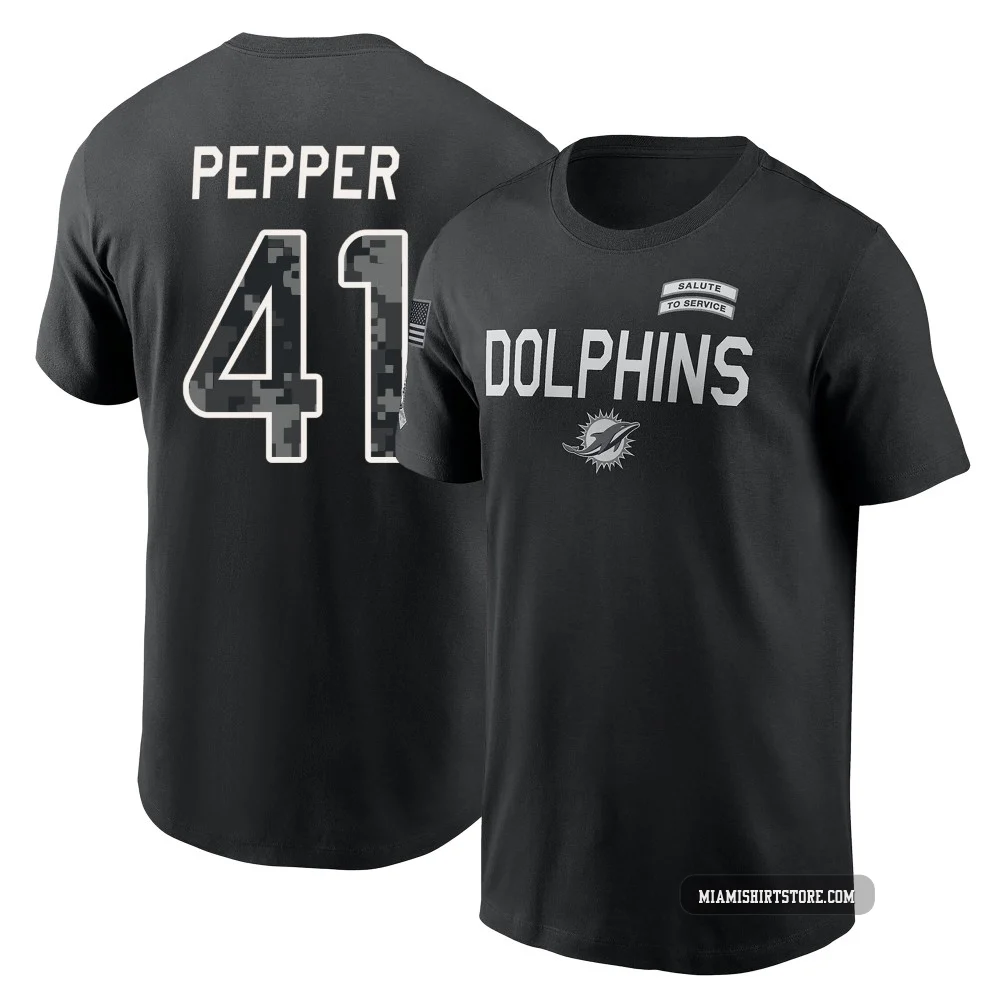 Men's Taybor Pepper Miami Dolphins ＃41 Black 2026 Salute to Service Sideline T-Shirt