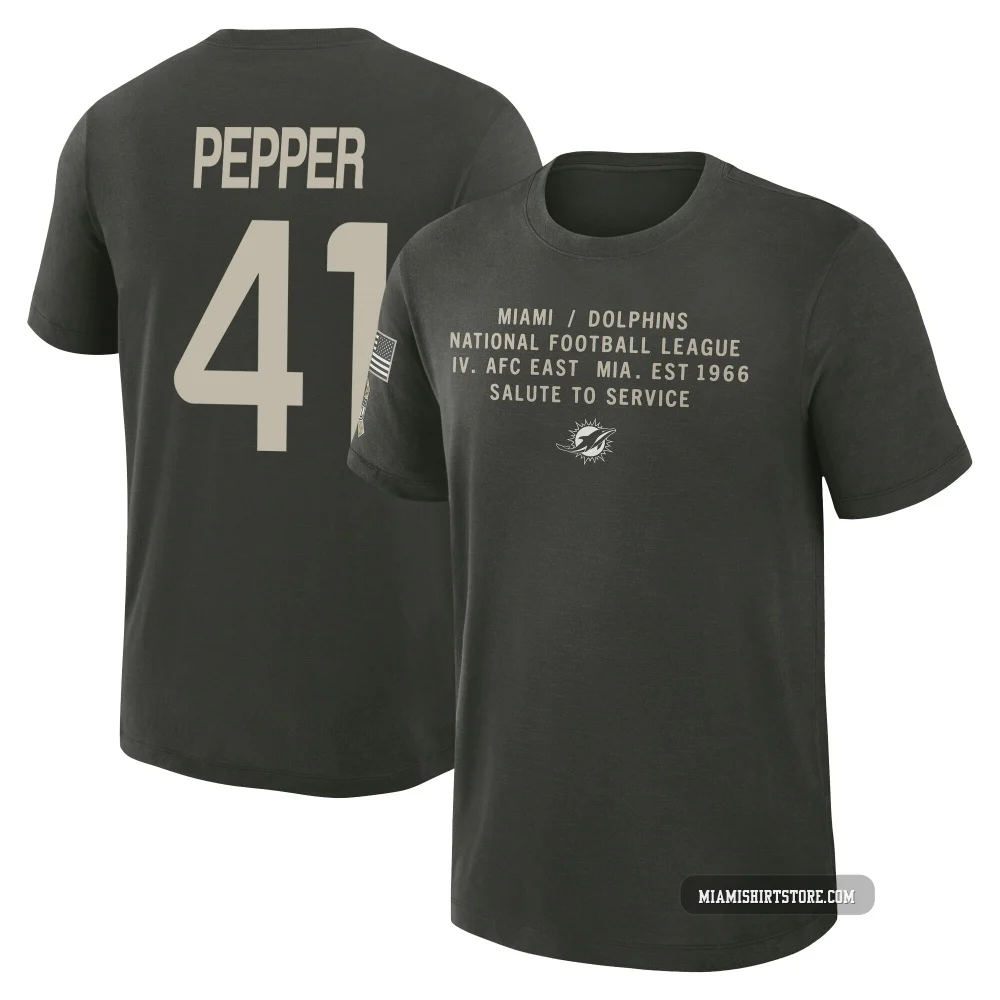 Men's Taybor Pepper Miami Dolphins ＃41 Dark/Green 2025 Salute to Service Sideline Slub T-Shirt