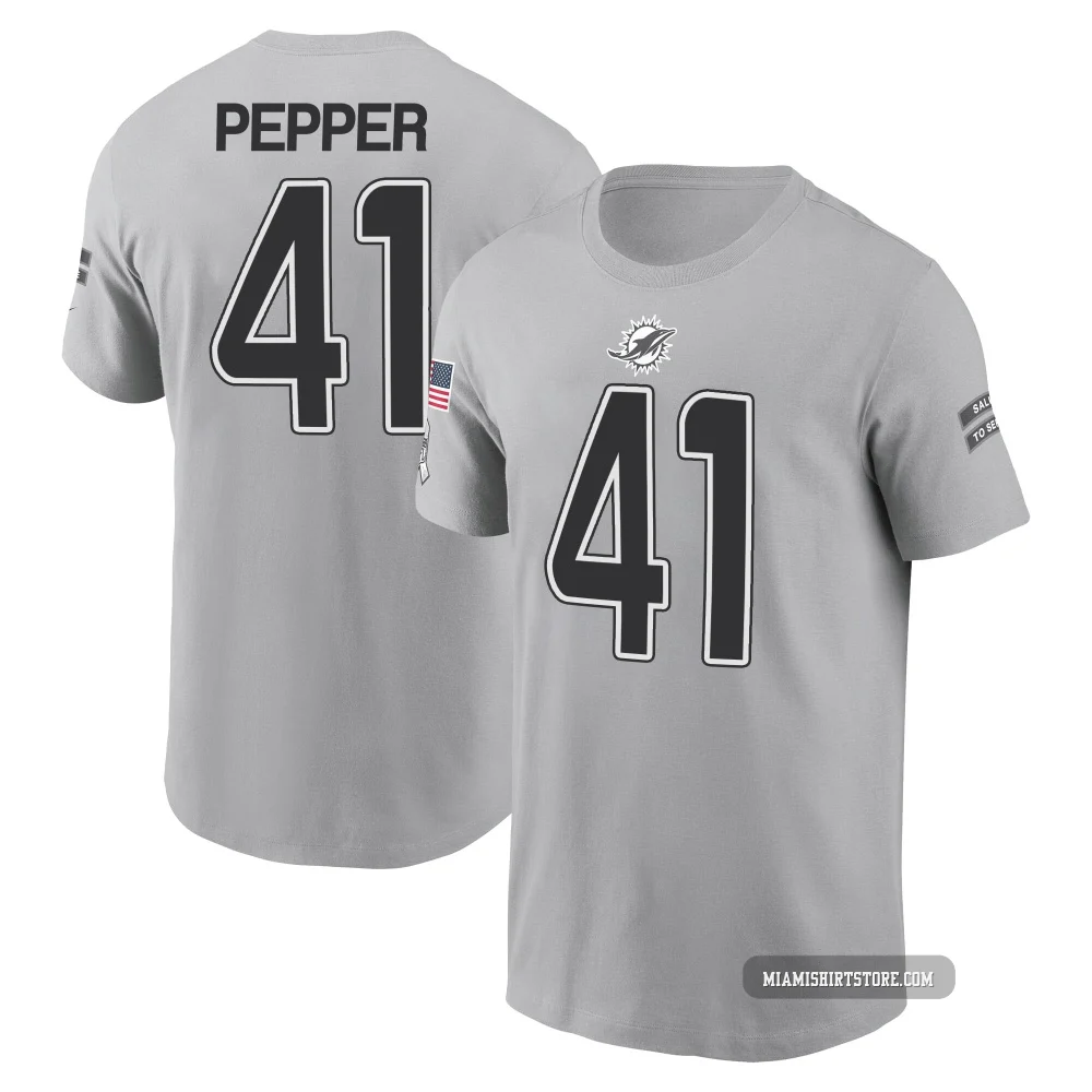 Men's Taybor Pepper Miami Dolphins ＃41 Gray 2024 Salute to Service Name & Number T-Shirt