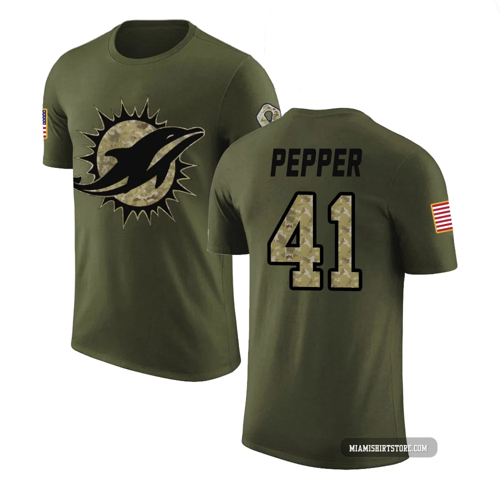 Men's Taybor Pepper Miami Dolphins ＃41 Legend Olive Salute to Service T-Shirt