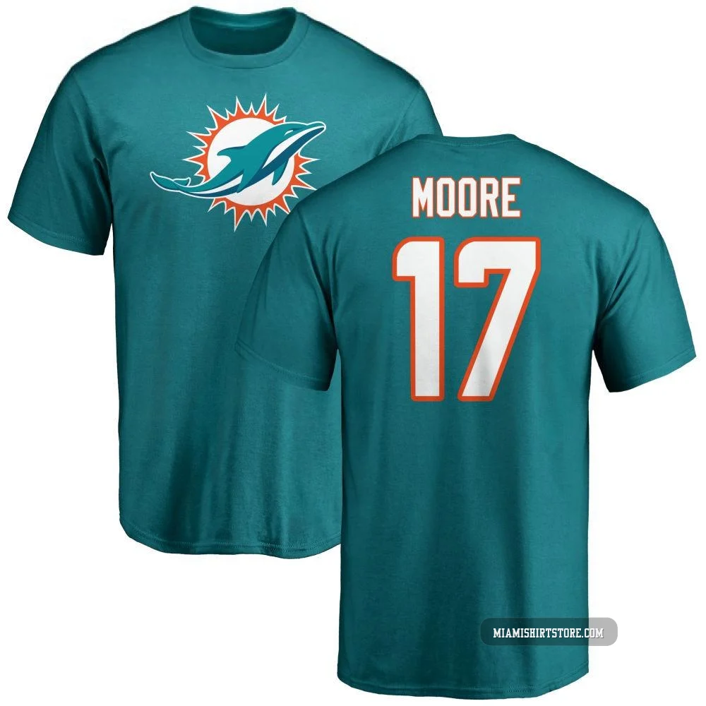 Men's Trey Moore Miami Dolphins ＃17 Aqua Pro Line Name & Number Logo T-Shirt -