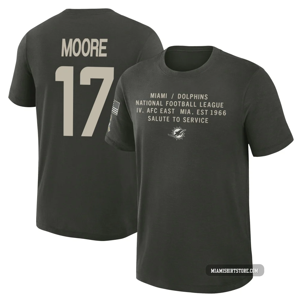Men's Trey Moore Miami Dolphins ＃17 Dark/Green 2025 Salute to Service Sideline Slub T-Shirt