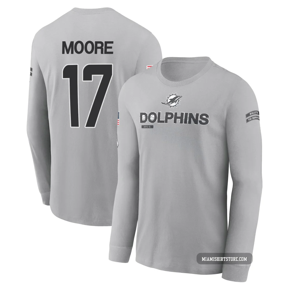 Men's Trey Moore Miami Dolphins ＃17 Gray 2024 Salute to Service Long Sleeve T-Shirt