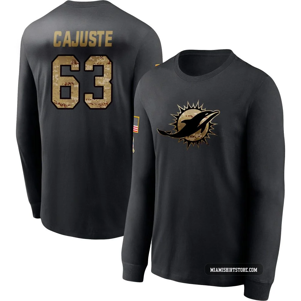 Men's Yodny Cajuste Miami Dolphins ＃63 Black 2020 Salute To Service Sideline Performance Long Sleeve T-Shirt