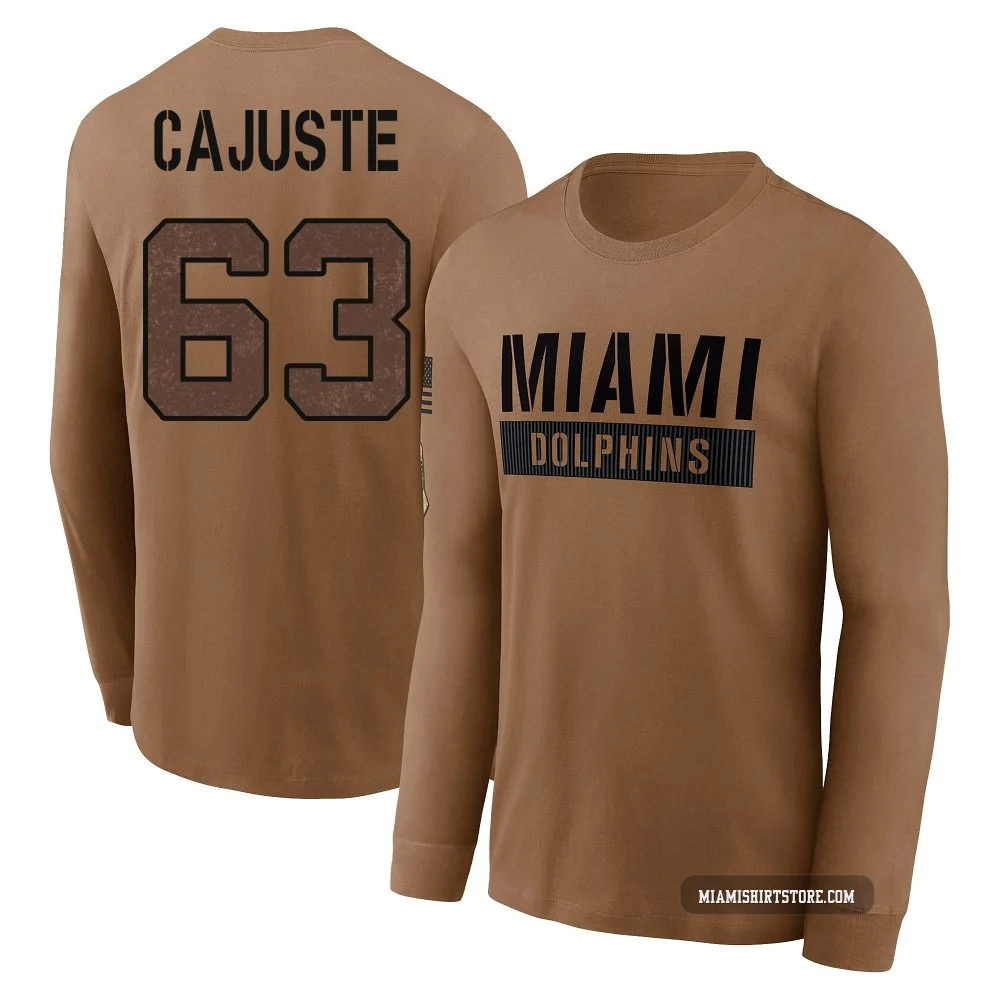 Men's Yodny Cajuste Miami Dolphins ＃63 Brown 2023 Salute To Service Long Sleeve T-Shirt