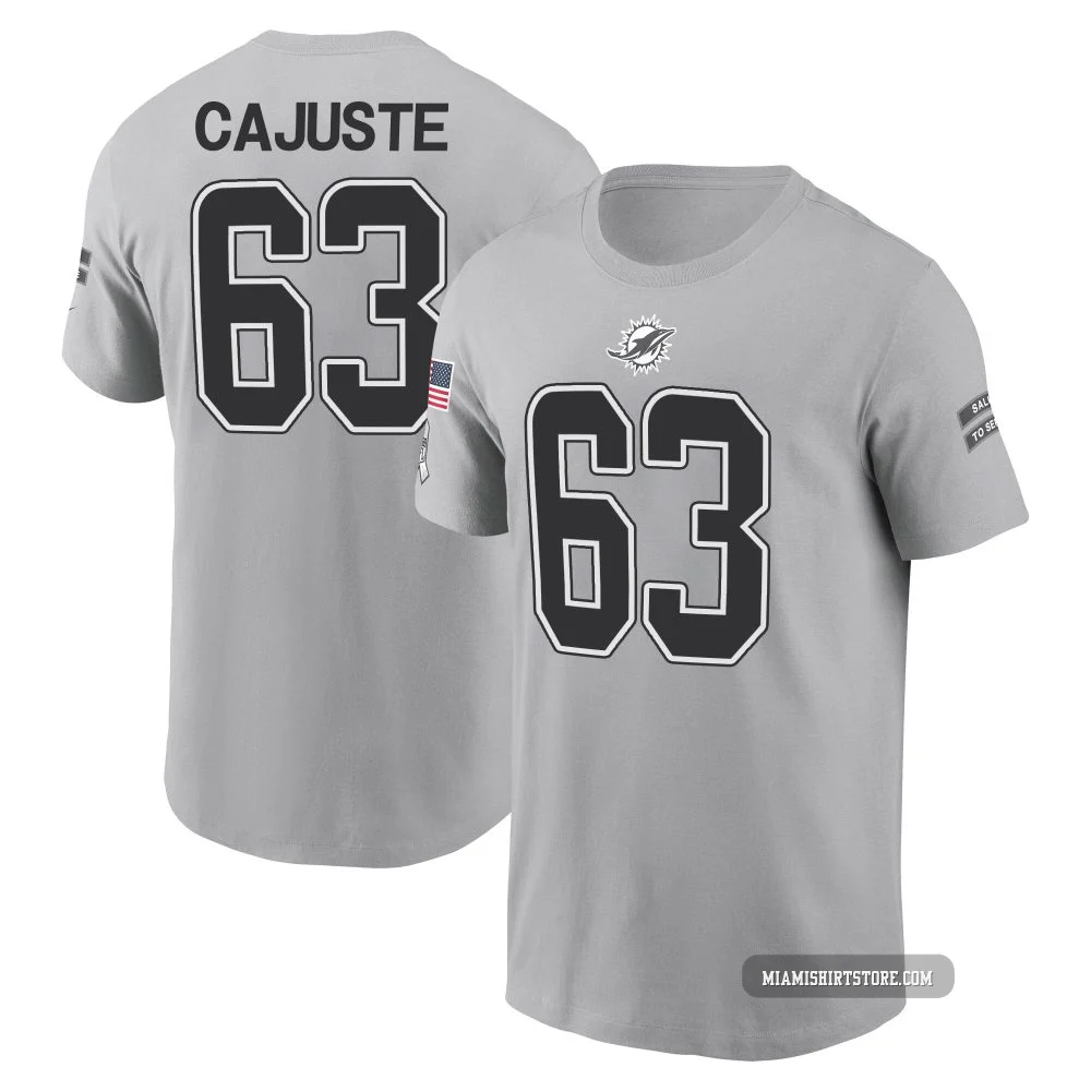 Men's Yodny Cajuste Miami Dolphins ＃63 Gray 2024 Salute to Service Name & Number T-Shirt