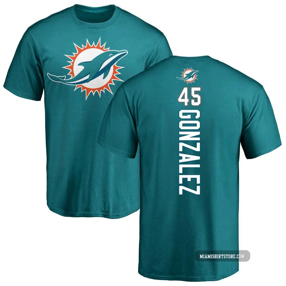 Men's Zane Gonzalez Miami Dolphins ＃45 Aqua Pro Line Backer T-Shirt -