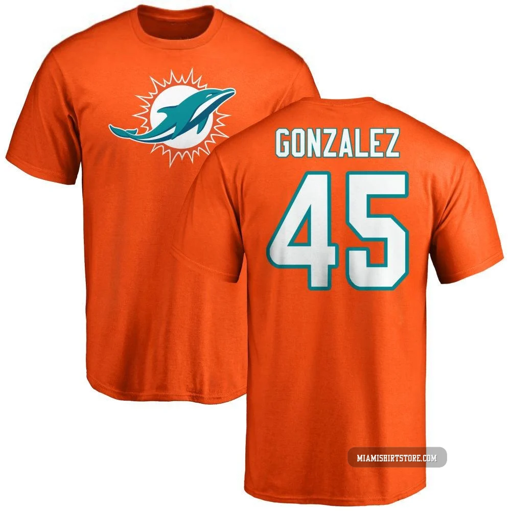 Men's Zane Gonzalez Miami Dolphins ＃45 Orange Pro Line Name & Number Logo T-Shirt -