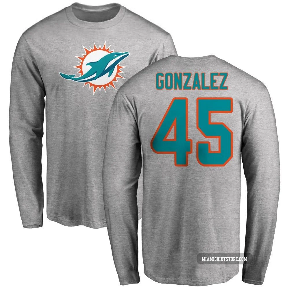 Men's Zane Gonzalez Miami Dolphins ＃45 Pro Line Name & Number Logo Long Sleeve T-Shirt - Ash