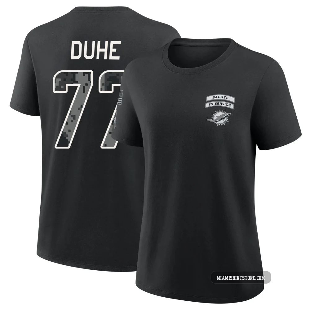Women's Adam Joseph Duhe Miami Dolphins ＃77 Black 2026 Salute to Service T-Shirt