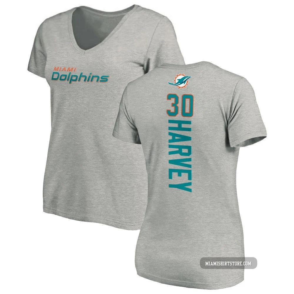 Women's Ahmari Harvey Miami Dolphins ＃30 Pro Line Backer V-Neck T-Shirt - Ash
