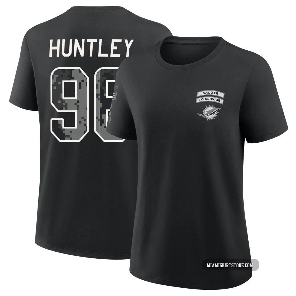 Women's Alex Huntley Miami Dolphins ＃96 Black 2026 Salute to Service T-Shirt