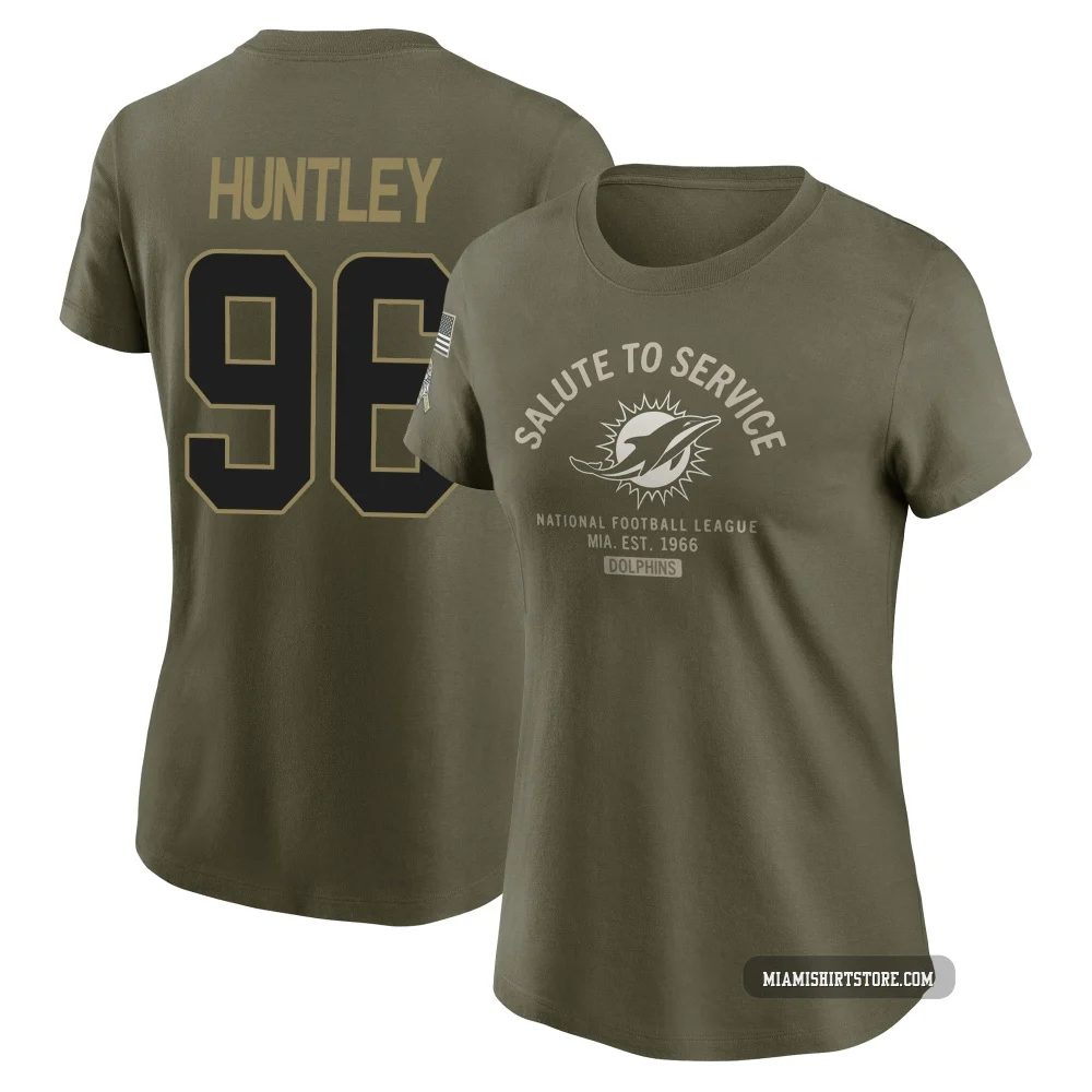 Women's Alex Huntley Miami Dolphins ＃96 Olive 2025 Salute to Service Sideline T-Shirt
