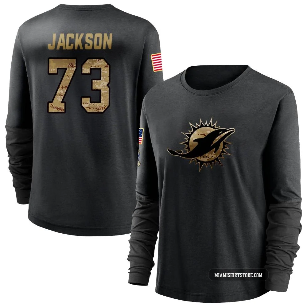 Women's Austin Jackson Miami Dolphins ＃73 Black 2020 Salute To Service Sideline Performance Long Sleeve T-Shirt