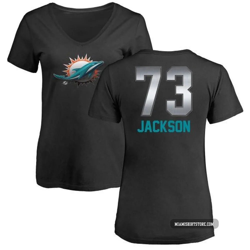 Women's Austin Jackson Miami Dolphins ＃73 Black Pro Line by Midnight Mascot T-Shirt -