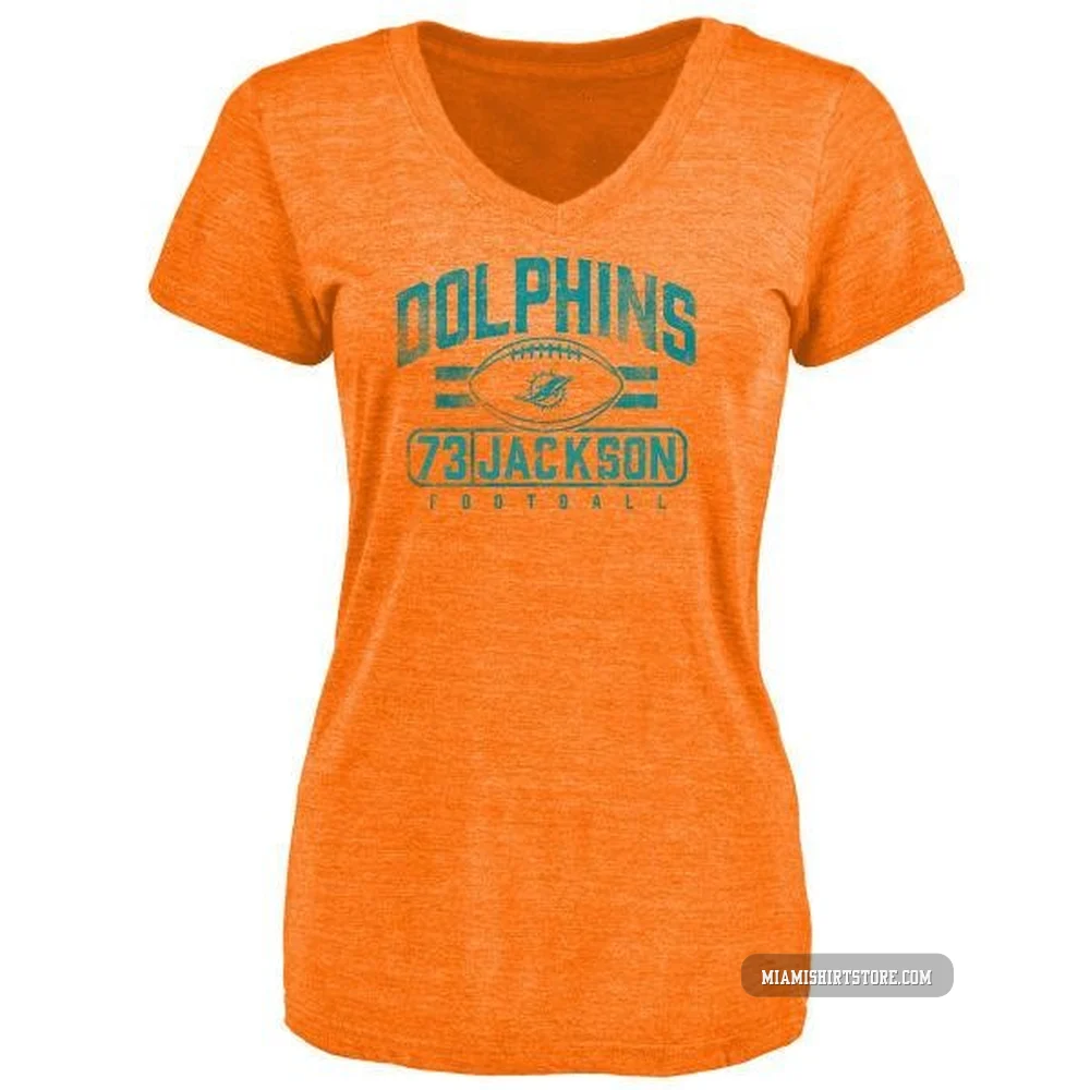 Women's Austin Jackson Miami Dolphins ＃73 Orange Pro Line by Flanker Tri-Blend T-Shirt -