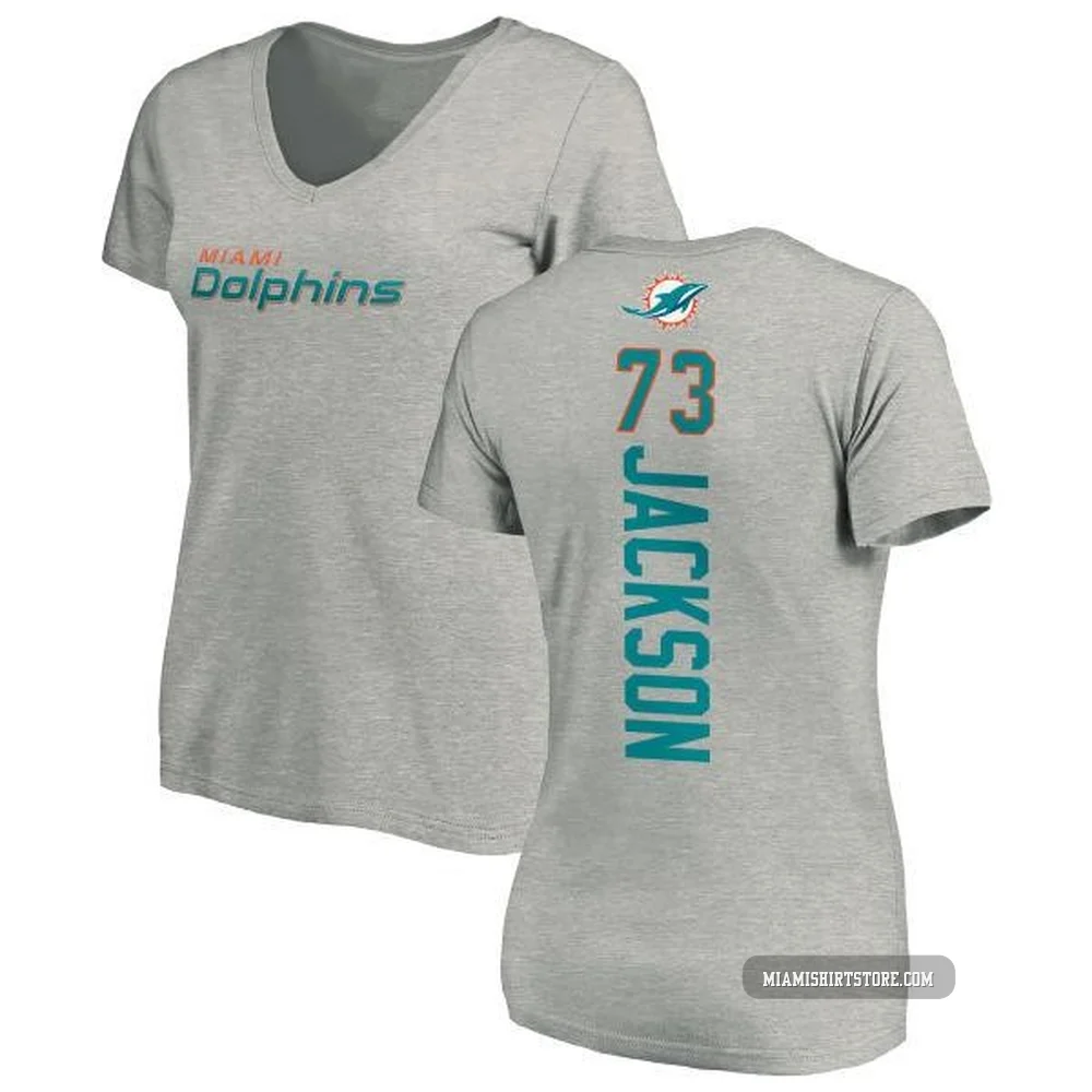 Women's Austin Jackson Miami Dolphins ＃73 Pro Line Backer V-Neck T-Shirt - Ash