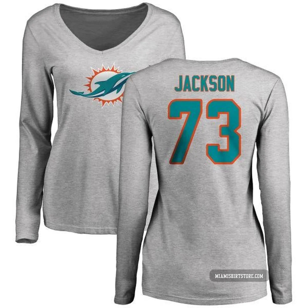 Women's Austin Jackson Miami Dolphins ＃73 Pro Line Name & Number Logo Slim Fit Long Sleeve T-Shirt - Ash
