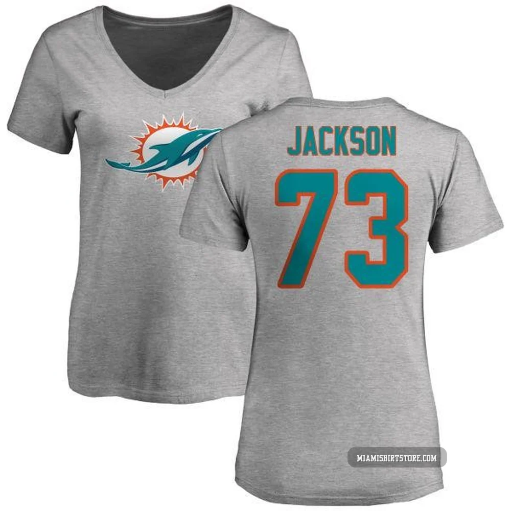 Women's Austin Jackson Miami Dolphins ＃73 Pro Line Name & Number Logo Slim Fit T-Shirt - Ash