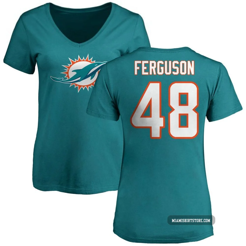 Women's Blake Ferguson Miami Dolphins ＃48 Aqua Pro Line Name & Number Logo Slim Fit T-Shirt -
