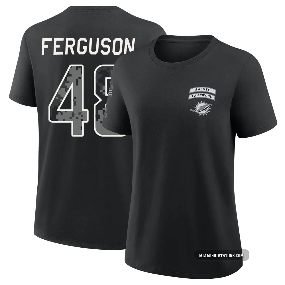 Women's Blake Ferguson Miami Dolphins ＃48 Black 2026 Salute to Service T-Shirt