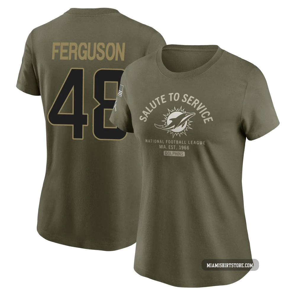 Women's Blake Ferguson Miami Dolphins ＃48 Olive 2025 Salute to Service Sideline T-Shirt