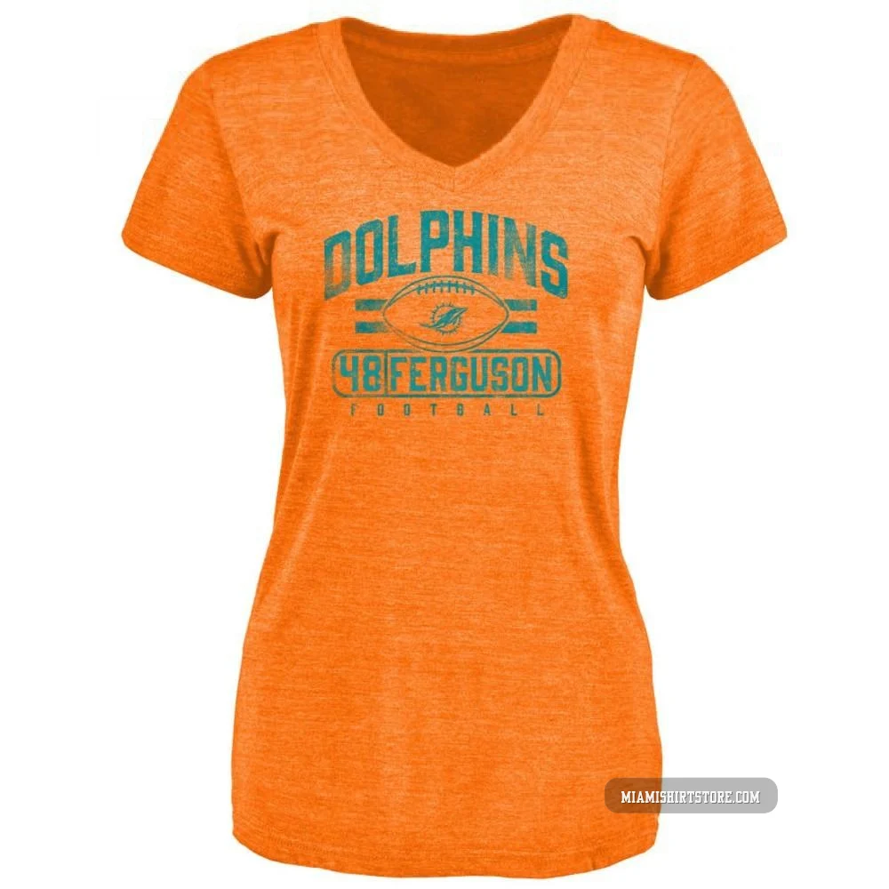 Women's Blake Ferguson Miami Dolphins ＃48 Orange Pro Line by Flanker Tri-Blend T-Shirt -