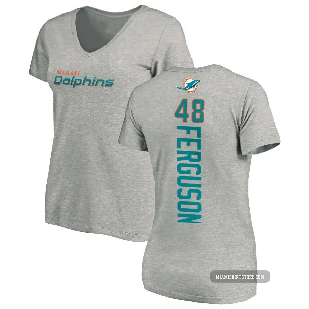 Women's Blake Ferguson Miami Dolphins ＃48 Pro Line Backer V-Neck T-Shirt - Ash