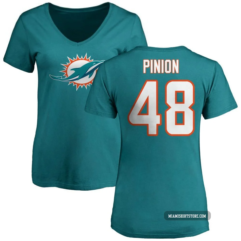 Women's Bradley Pinion Miami Dolphins ＃48 Aqua Pro Line Name & Number Logo Slim Fit T-Shirt -