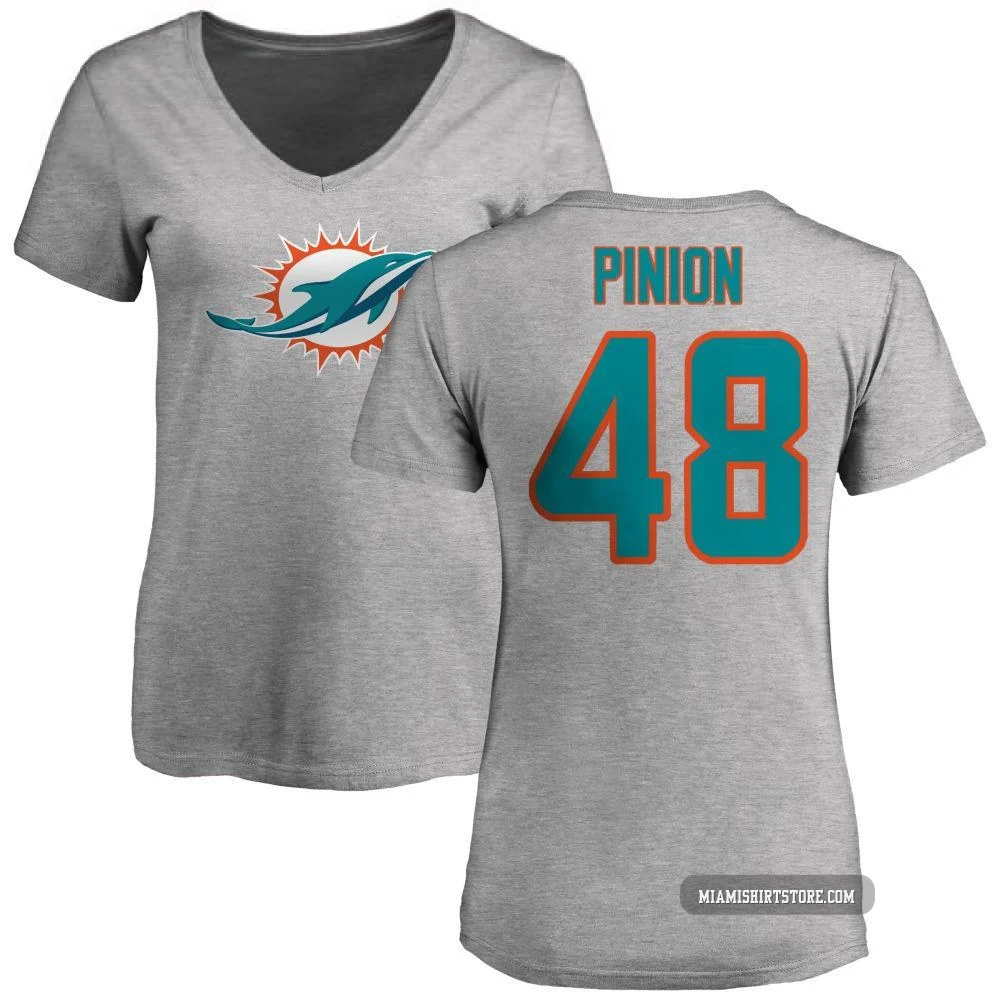 Women's Bradley Pinion Miami Dolphins ＃48 Pro Line Name & Number Logo Slim Fit T-Shirt - Ash
