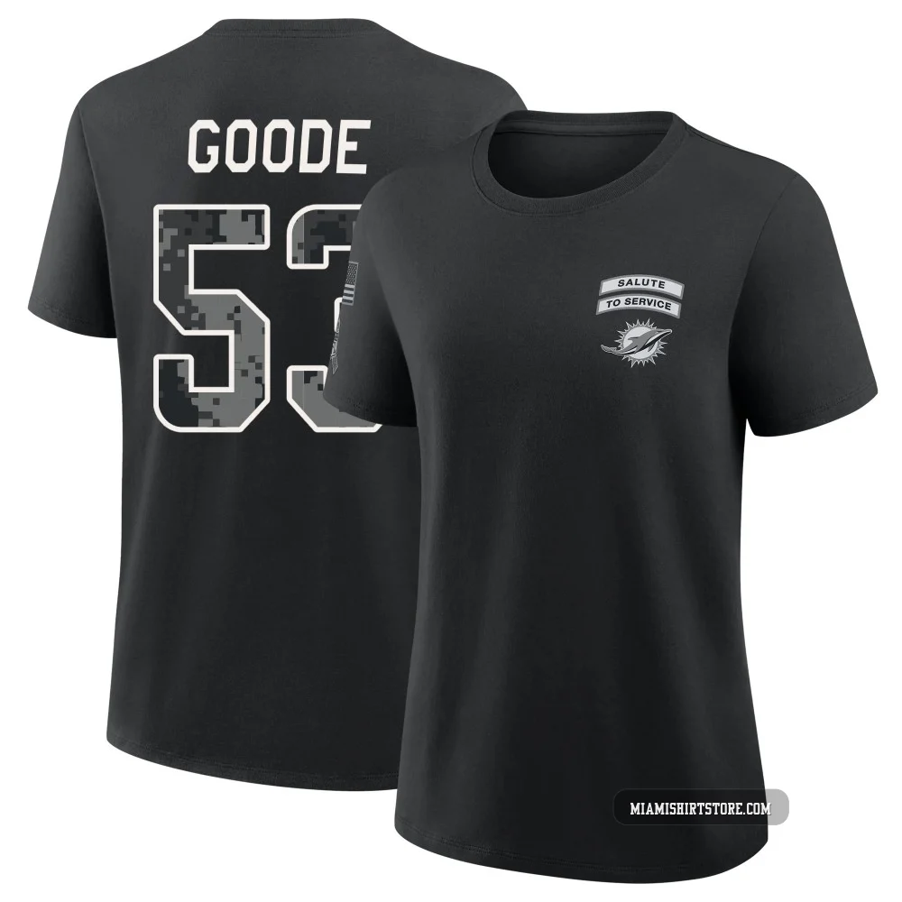 Women's Cameron Goode Miami Dolphins ＃53 Black 2026 Salute to Service T-Shirt