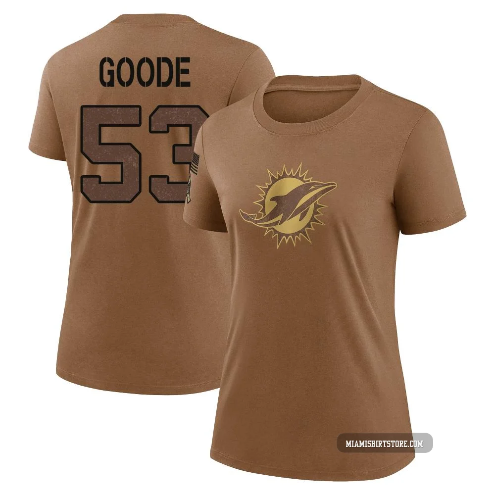 Women's Cameron Goode Miami Dolphins ＃53 Legend Brown 2023 Salute To Service Performance T-Shirt