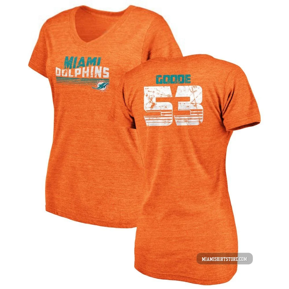 Women's Cameron Goode Miami Dolphins ＃53 Orange Pro Line by Retro Tri-Blend V-Neck T-Shirt -