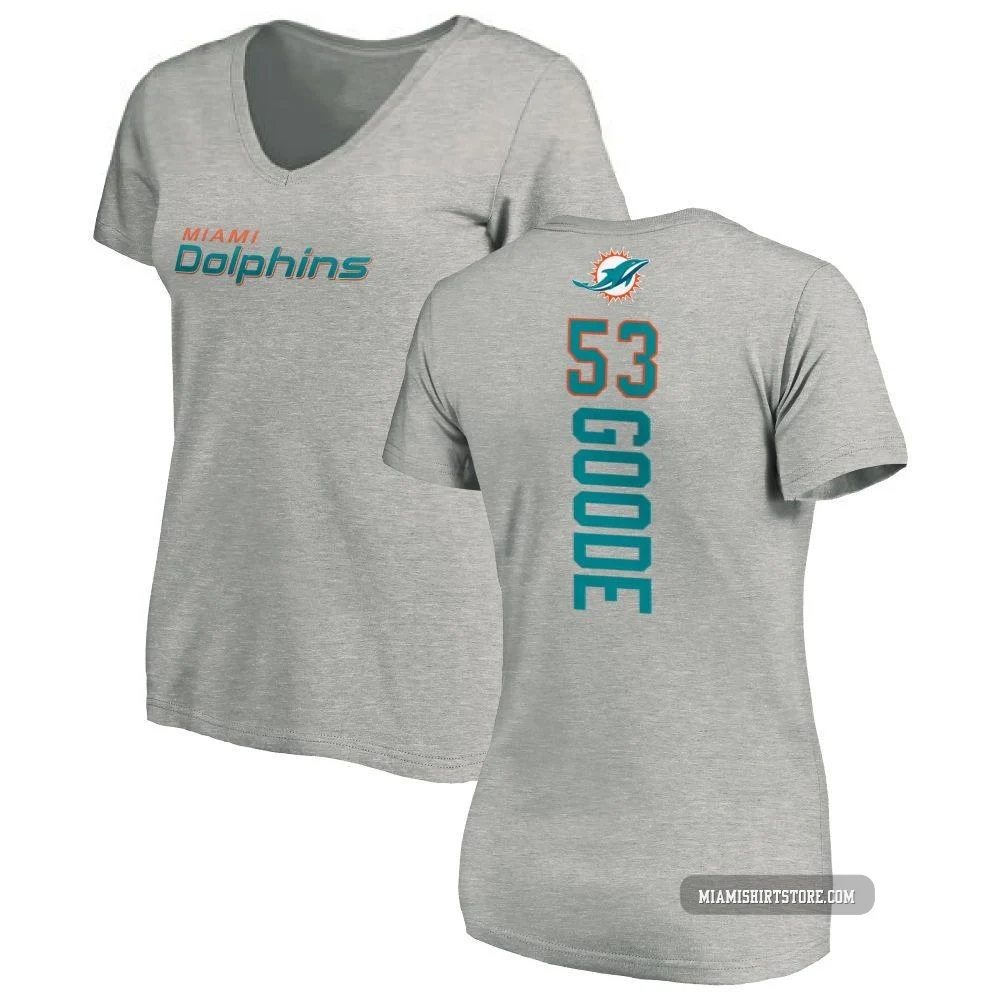 Women's Cameron Goode Miami Dolphins ＃53 Pro Line Backer V-Neck T-Shirt - Ash