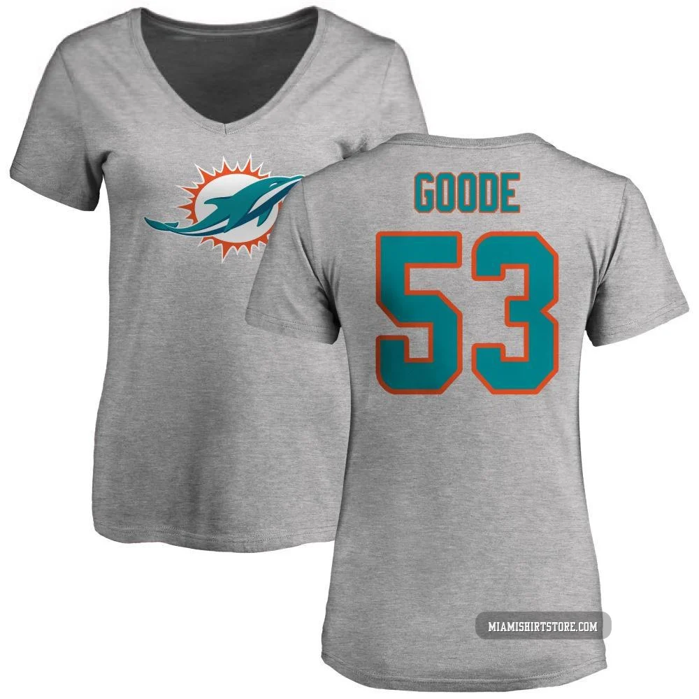 Women's Cameron Goode Miami Dolphins ＃53 Pro Line Name & Number Logo Slim Fit T-Shirt - Ash