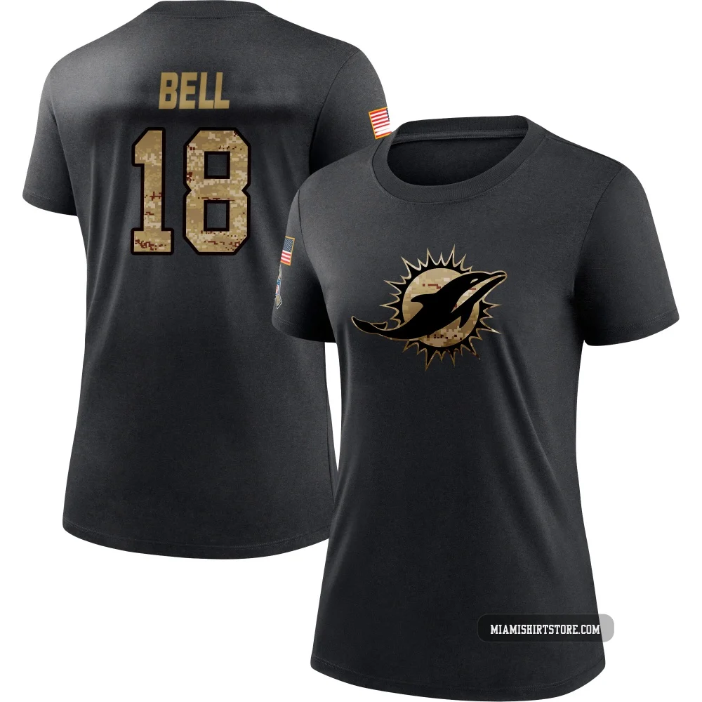 Women's Chris Bell Miami Dolphins ＃18 Black 2020 Salute To Service Performance T-Shirt