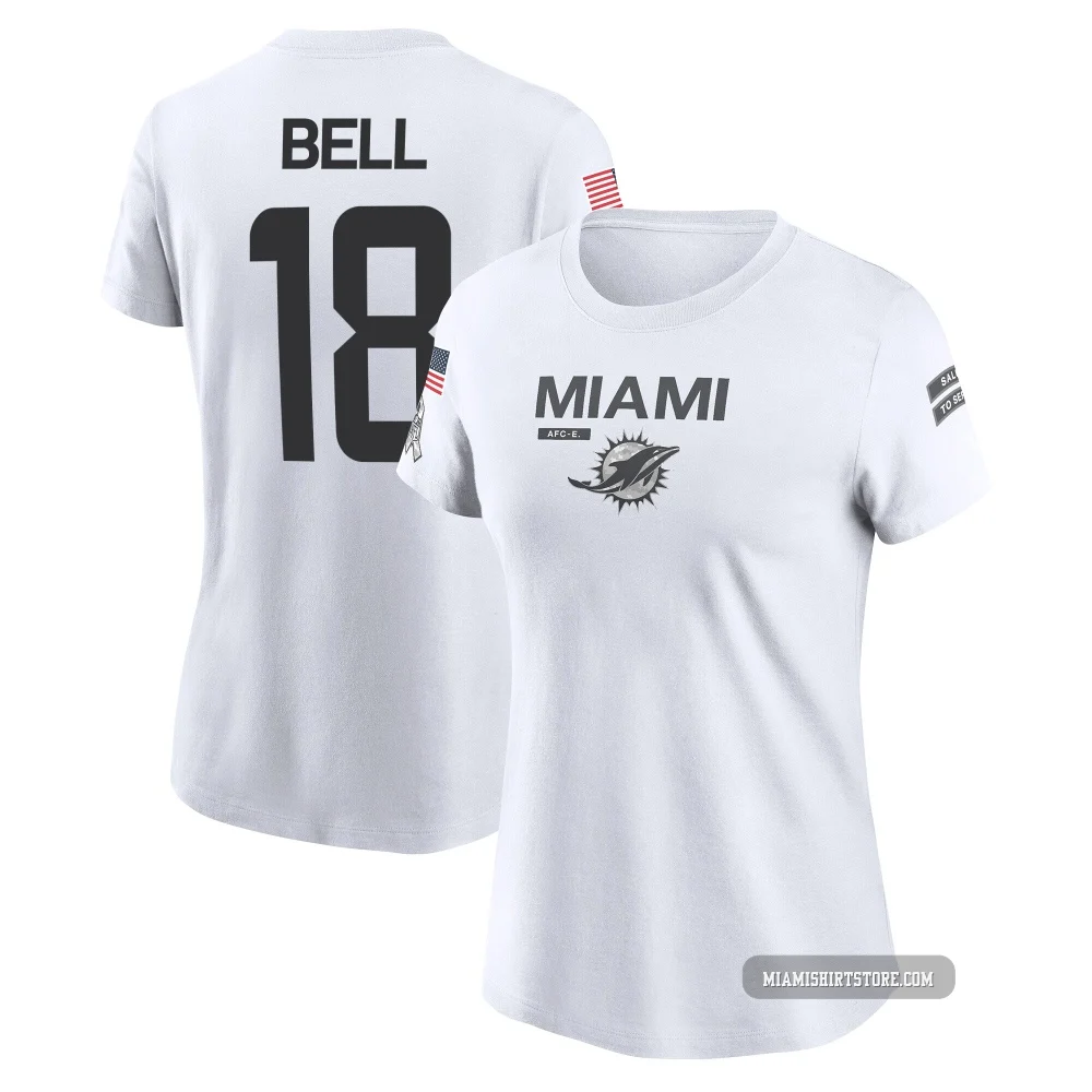 Women's Chris Bell Miami Dolphins ＃18 Legend White 2024 Salute to Service Performance T-Shirt