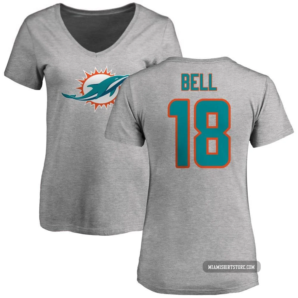 Women's Chris Bell Miami Dolphins ＃18 Pro Line Name & Number Logo Slim Fit T-Shirt - Ash