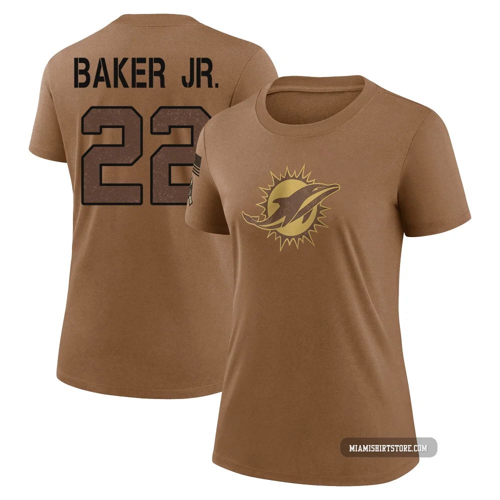Women's Darrell Baker Jr. Miami Dolphins ＃22 Legend Brown 2023 Salute To Service Performance T-Shirt