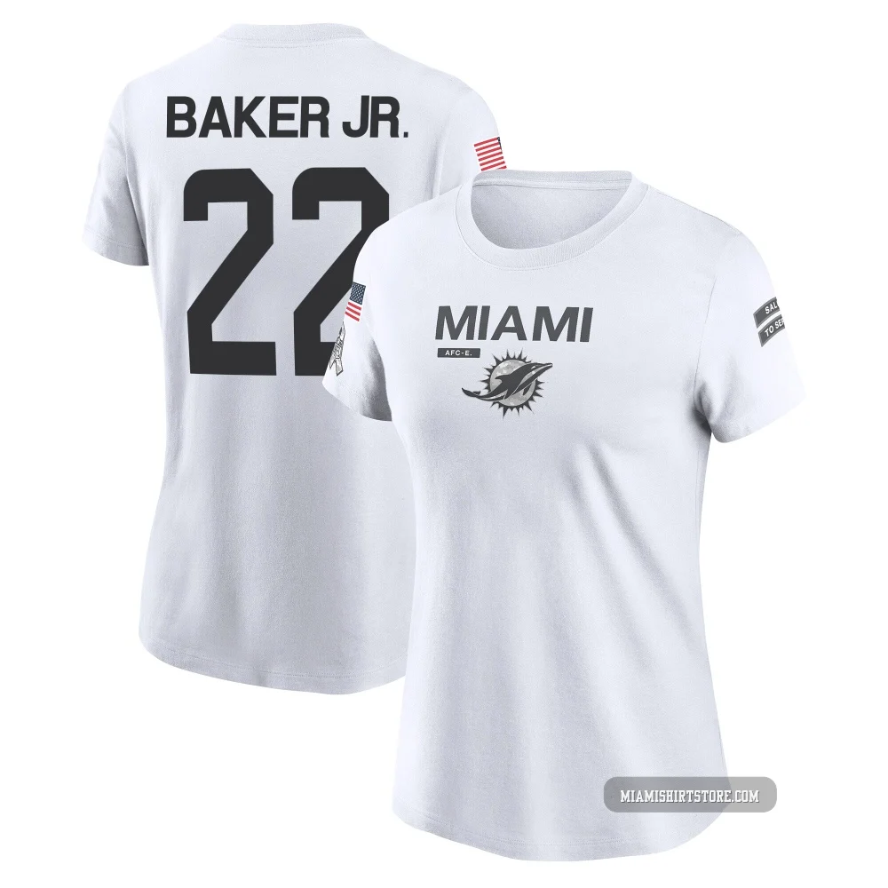 Women's Darrell Baker Jr. Miami Dolphins ＃22 Legend White 2024 Salute to Service Performance T-Shirt