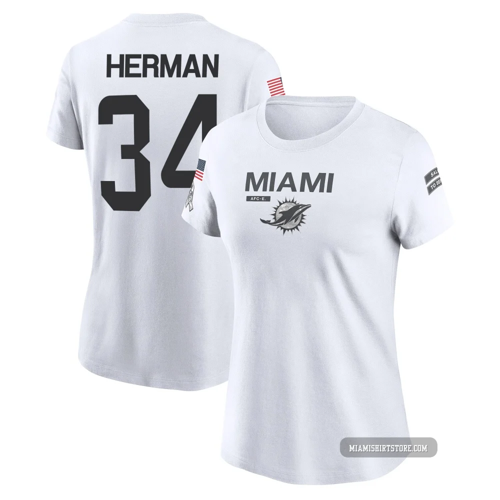 Women's DJ Herman Miami Dolphins ＃34 Legend White 2024 Salute to Service Performance T-Shirt