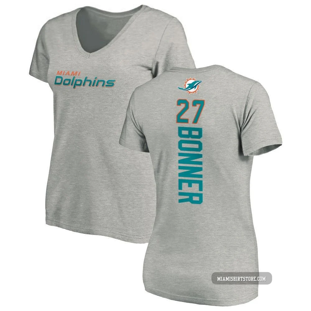 Women's Ethan Bonner Miami Dolphins ＃27 Pro Line Backer V-Neck T-Shirt - Ash